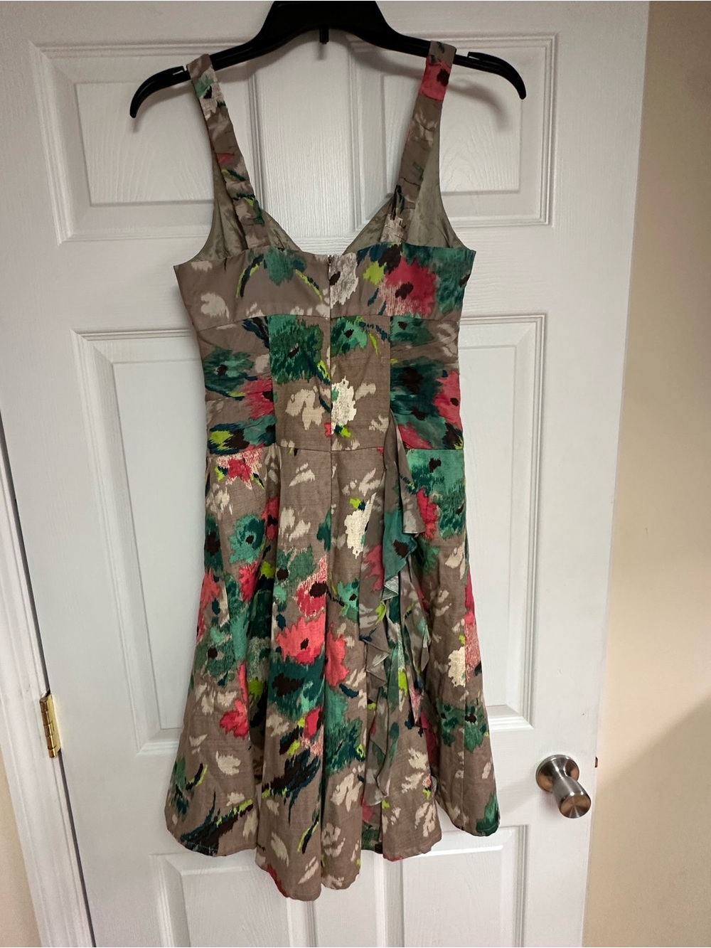 Nanette Lepore Taupe Dress with Green and Pink Floral Print - Picture 2 of 2